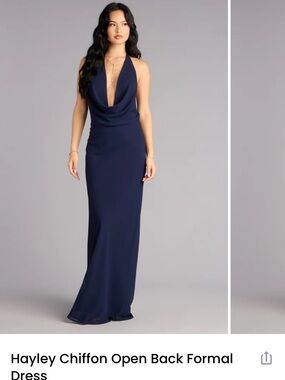 Windsor Fashion Navy Cowl Neck Open Back Evening Dress